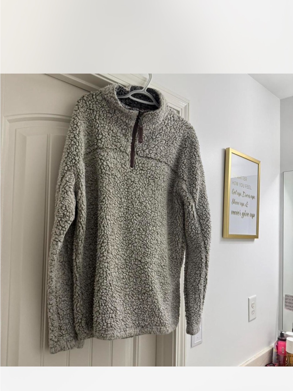 Woman’s Gray Sherpa Quarter-Zip Pullover Sweater
